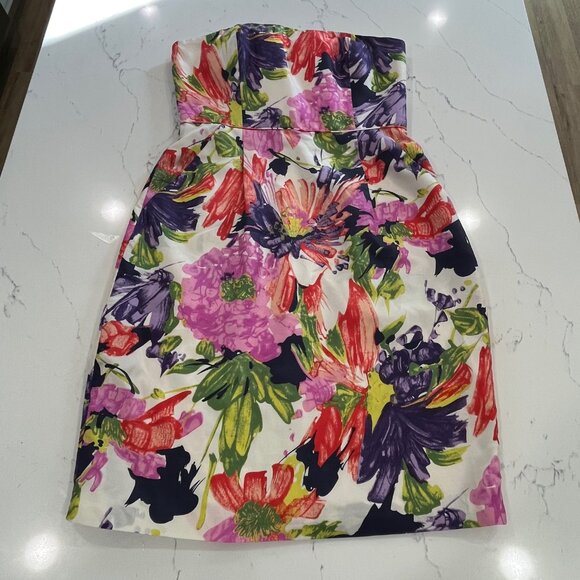 JCREW dress Floral strapless with pockets 100% silk NEW with tag size 4 - Picture 1 of 11